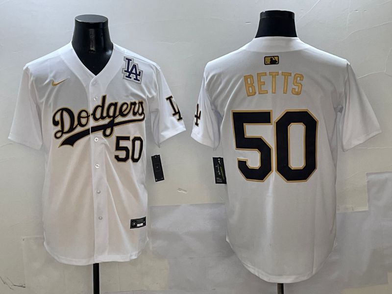 Men Los Angeles Dodgers #50 Betts White Black Game Nike 2025 MLB Jersey style 9